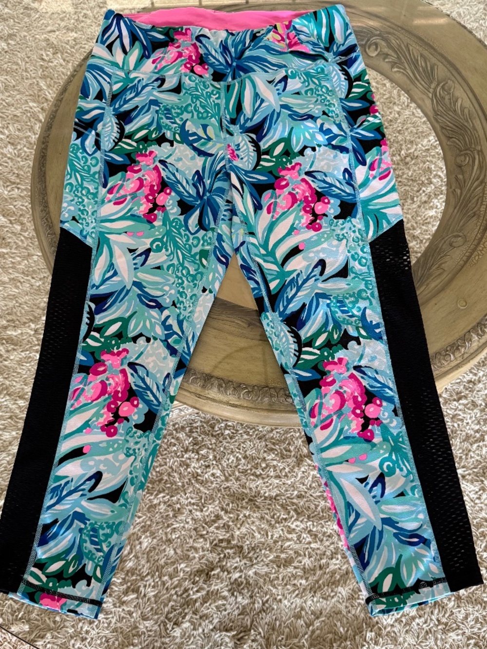 Lilly Pulitzer Luxletic Soul Searching Leggings Tropical Print Mesh Panel Sz XL